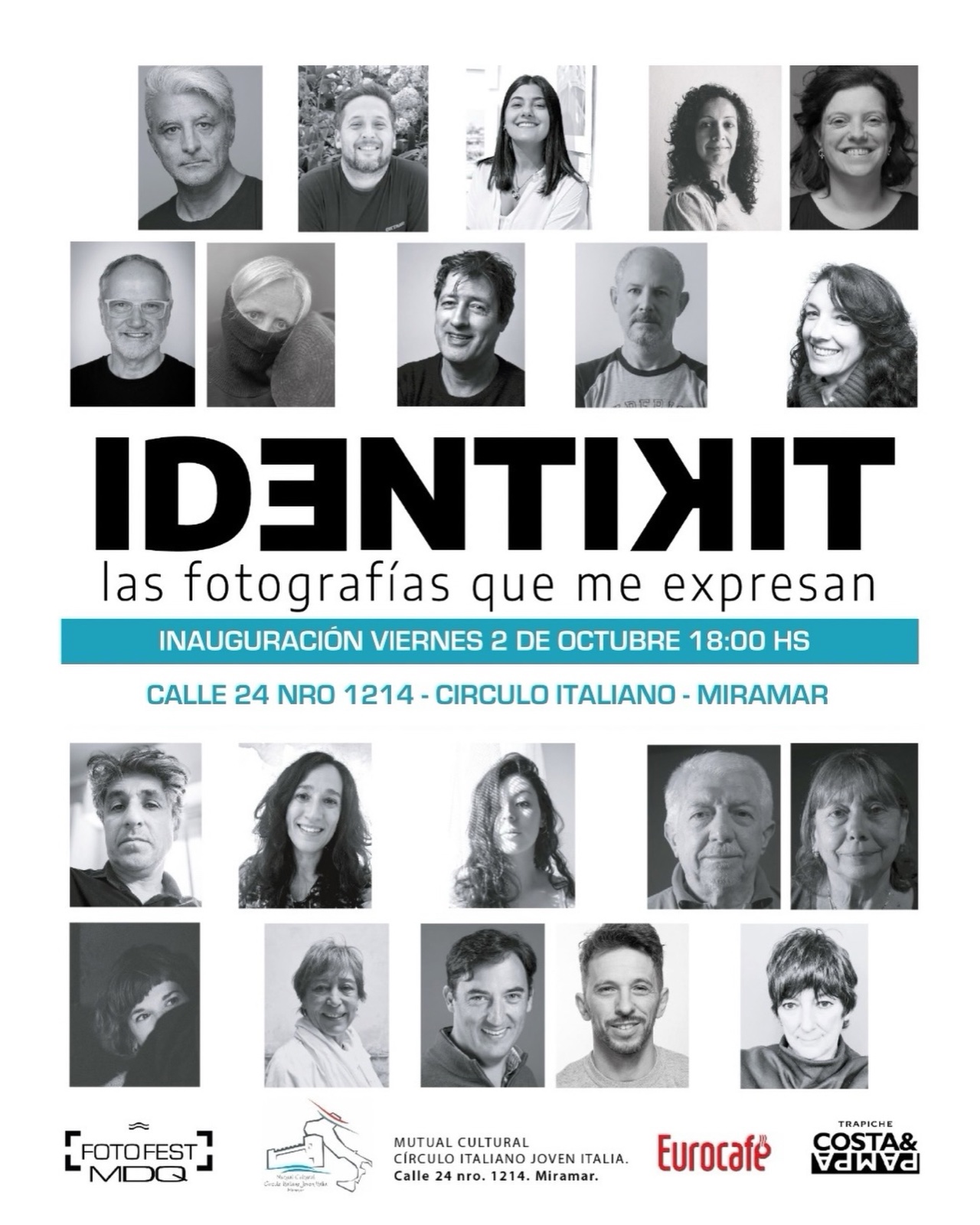 Afiche de IDENTIKIT en el Círculo Italiano de Miramar, con los retratos de los veinte autores